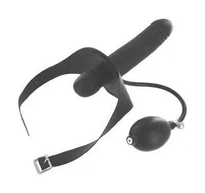 Black inflatable strap-on with hand pump