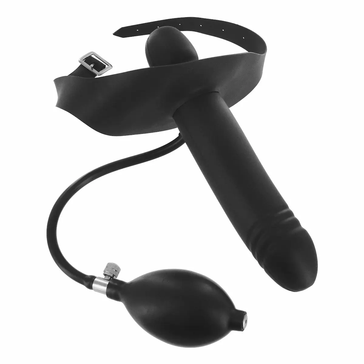 Inflatable strap-on with pump, black.