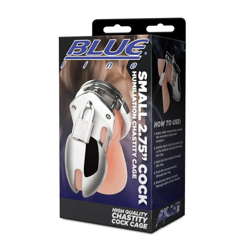 Blue Line Humiliation Stainless Steel Chastity Cage - Image 2