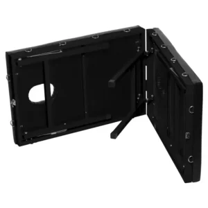 Black folding massage table partially opened