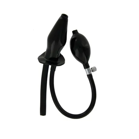 Black inflatable latex butt plug with pump