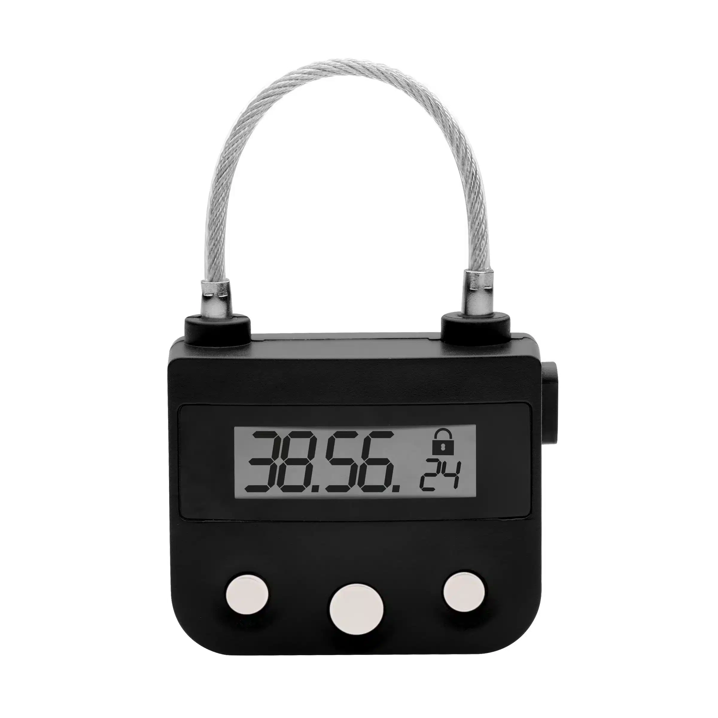Digital padlock with cable and display