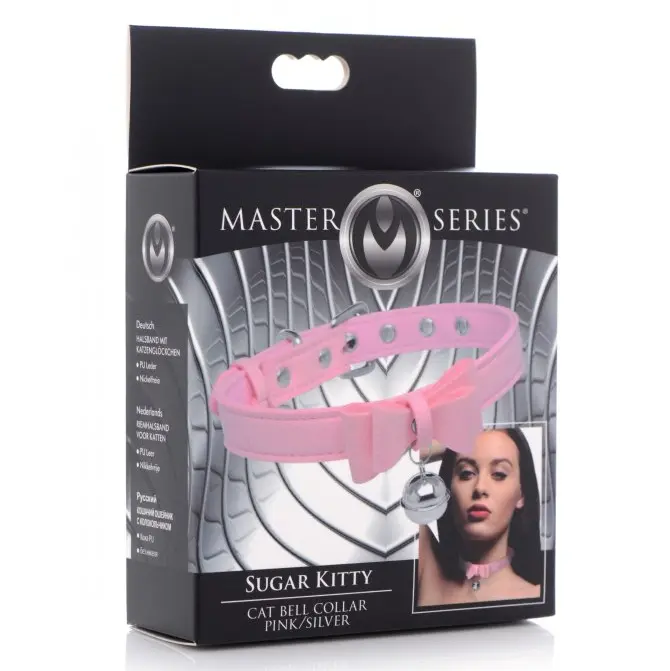 Pink cat bell collar with packaging.