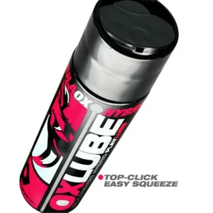 Hybrid personal lubricant with top-click easy squeeze bottle.