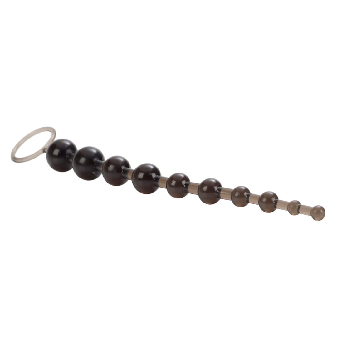 Dark anal beads with side handle ring.