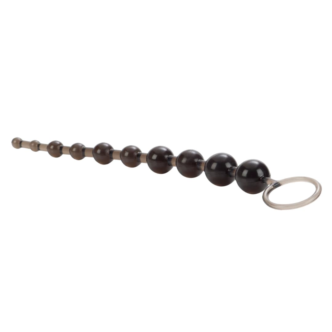 Silicone beaded anal toy with ring handle