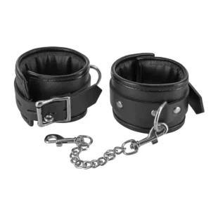 Black leather handcuffs with metal chain