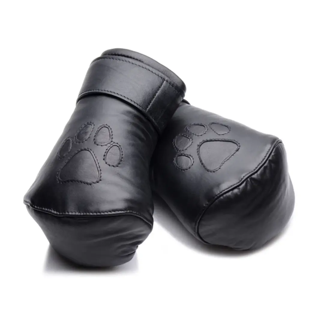 Black boxing gloves with paw prints design.