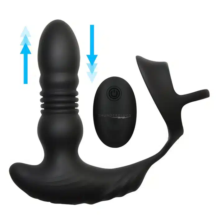 Black vibrating prostate massager with remote control.