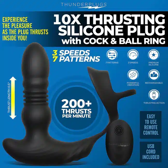 10X thrusting silicone plug with cock and ball ring