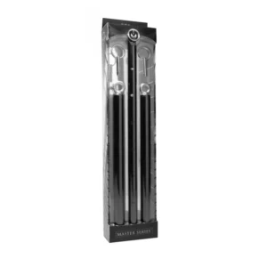 Black metal spreader bar in packaging.
