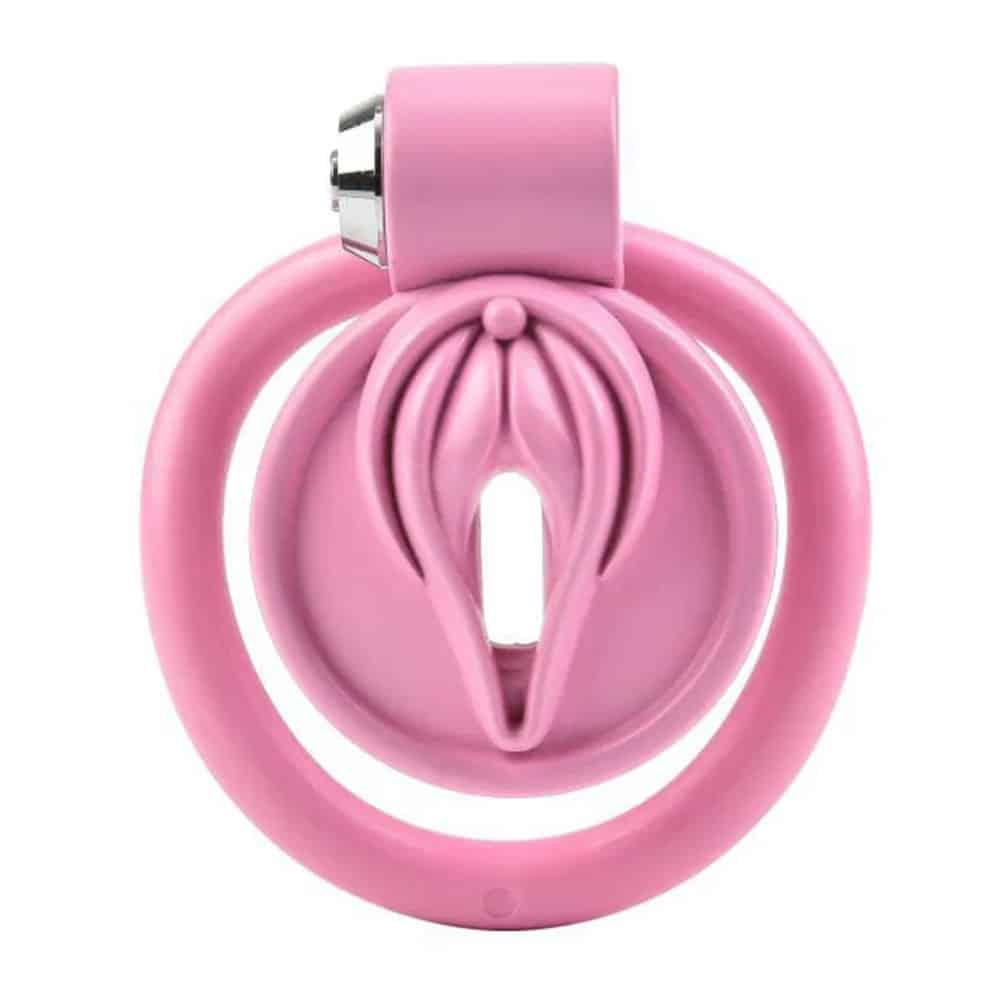 Pink silicone chastity cage with lock