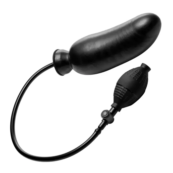 Black inflatable plug with pump attached