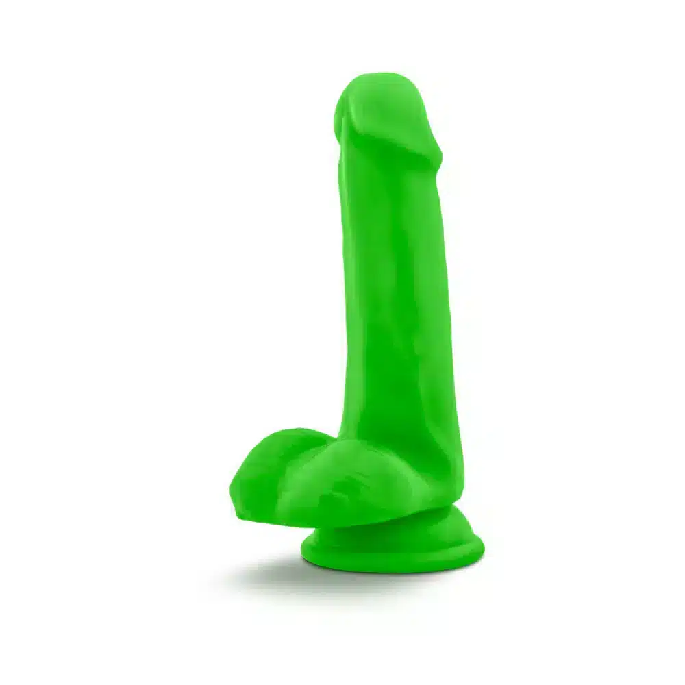 neo dual density dildo with balls in neon green Blush 59622