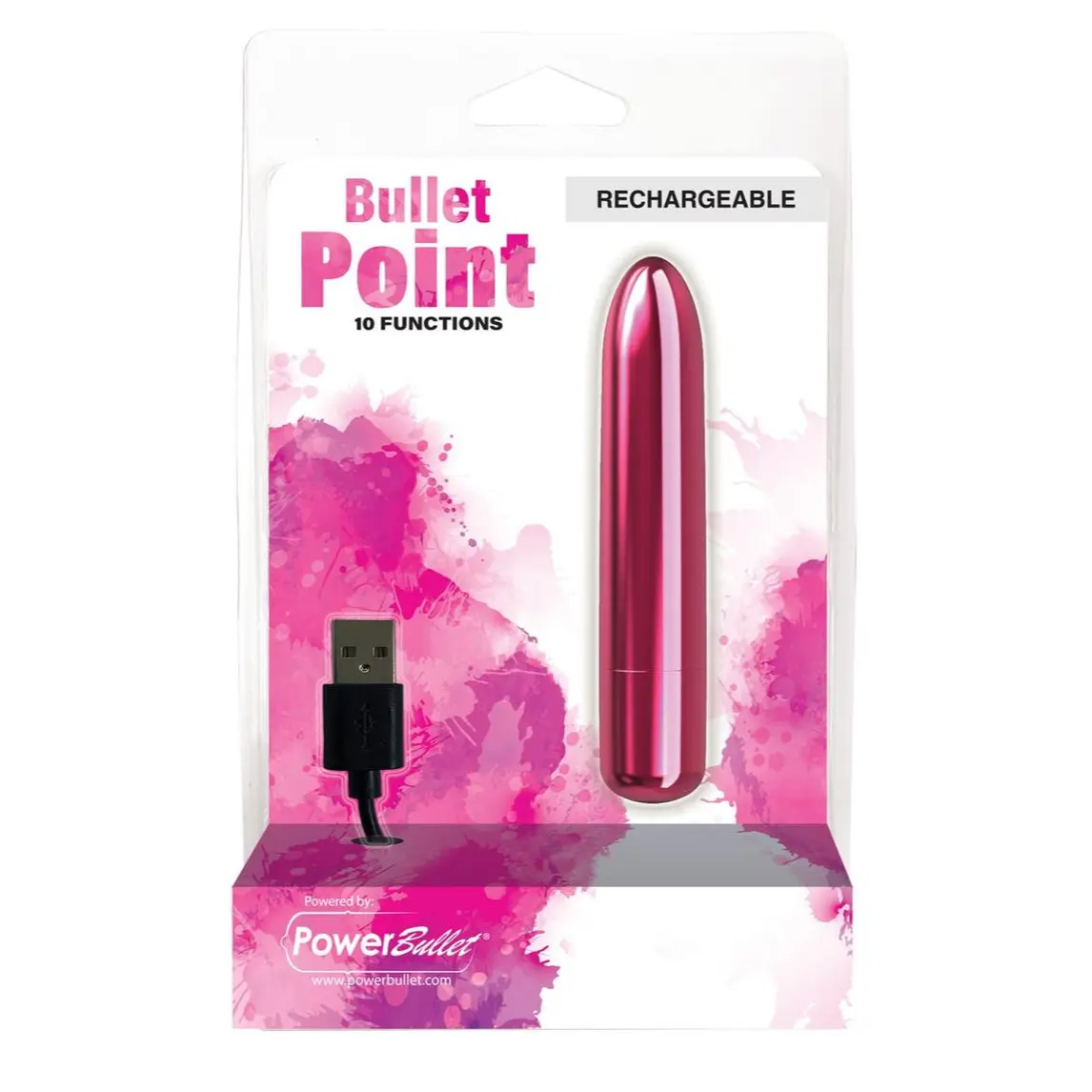 Rechargeable pink bullet vibrator with USB cable