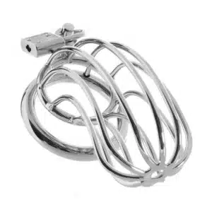 Silver metal chastity cage with lock