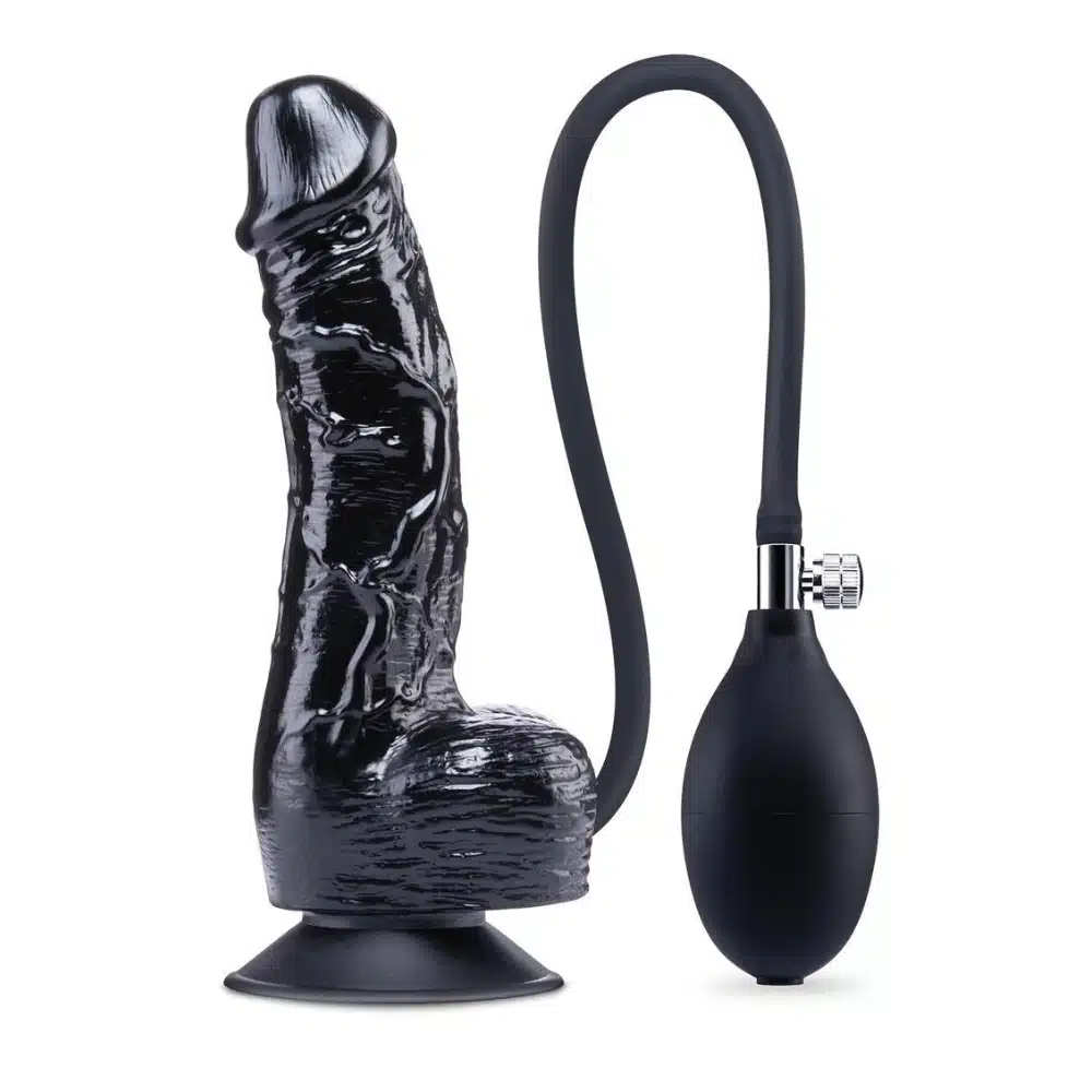 Size Up Ripple Inflatable Dildo with Balls 6" - Black
