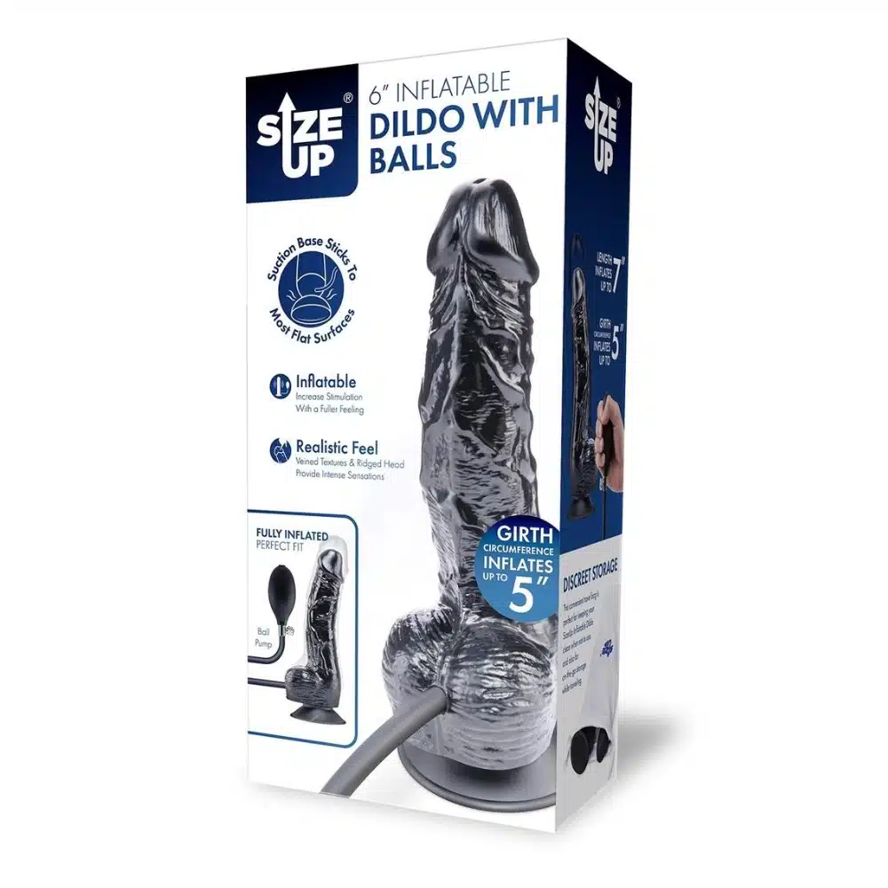 Size Up Ripple Inflatable Dildo with Balls 6" - Black