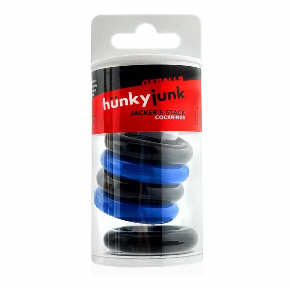 Hunkyjunk Jacker 5 Stack Super Strong Cock Rings – Black/Blue